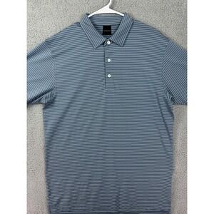 Dunning Golf Polo Shirt Mens Large Blue White Striped Performance Stretch Casual